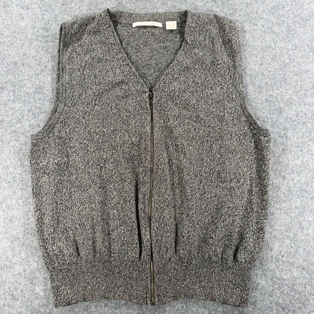 Perry Ellis Mens XL Gray Marled Cotton Full Zip V-Neck Sweater Vest